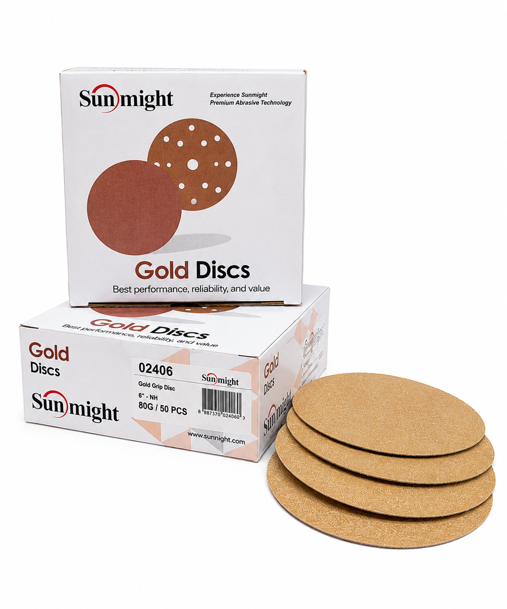 Sunmight Gold Grip Sanding Disc 6" Hook & Loop (Velcro) – No Hole – 50 Discs