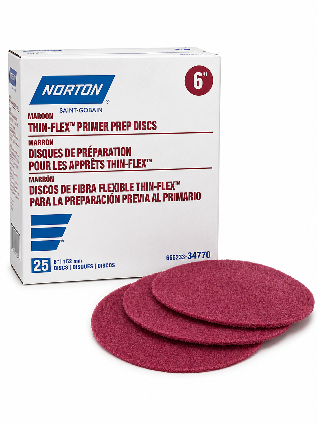 Norton Thin-Flex Primer Prep Discs 6" Maroon Surface Conditioning Discs - 25 Discs