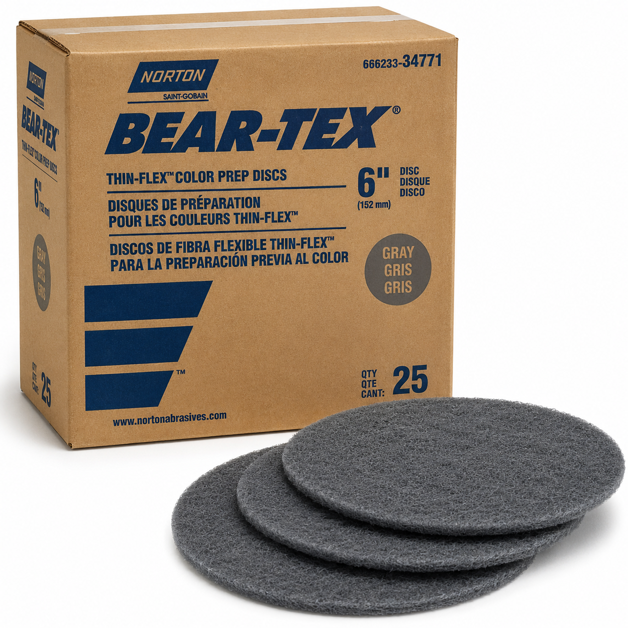 Norton Bear-Tex Thin-Flex Color Prep Discs 6" Gray - Box of 25