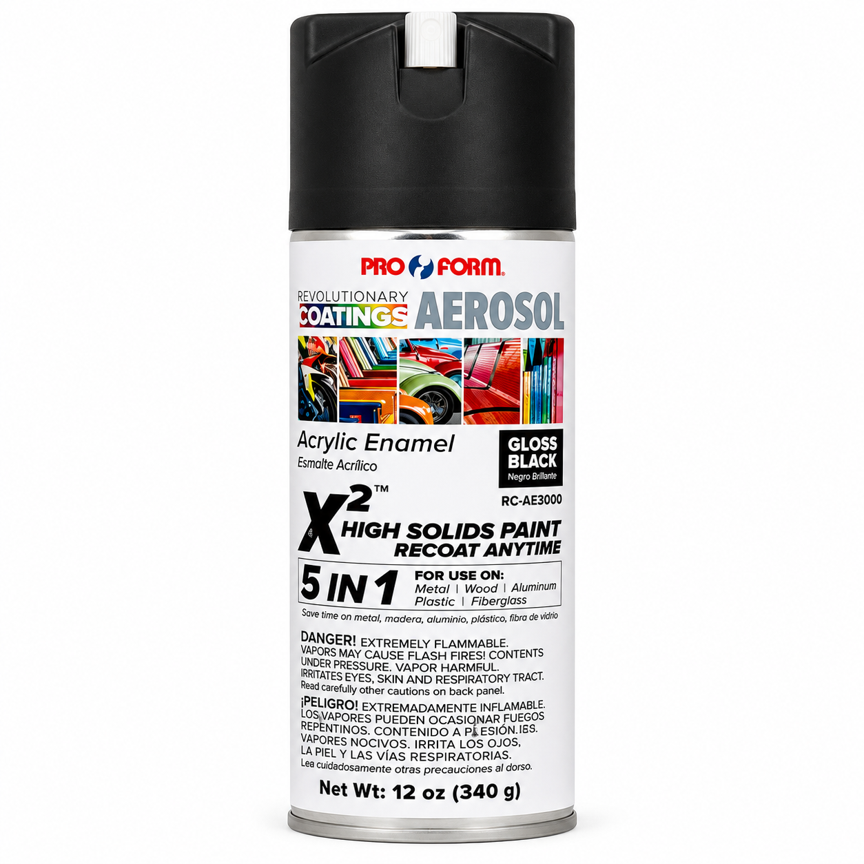 Pro Form RC-AE3000 X² High Solids Acrylic Enamel Gloss Black 5 in 1 – 12 oz Aerosol