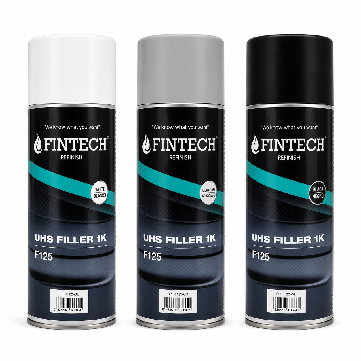 Fintech UHS Filler 1K Aerosol Primer – White, Light Grey & Black