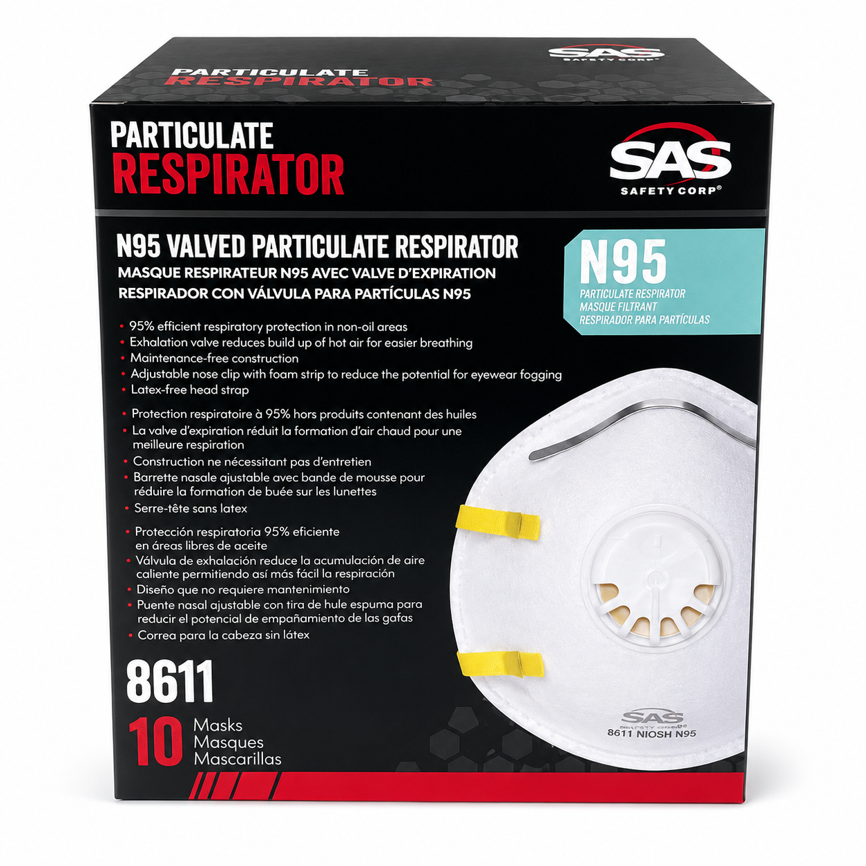 SAS 8611 N95 Valved Particulate Respirator (10-Pack)