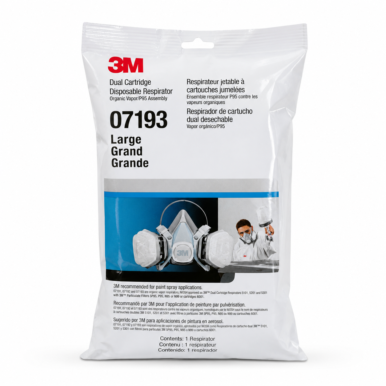 3M Dual Cartridge Disposable Respirator Organic Vapor/P95 Assembly – 07193 Large