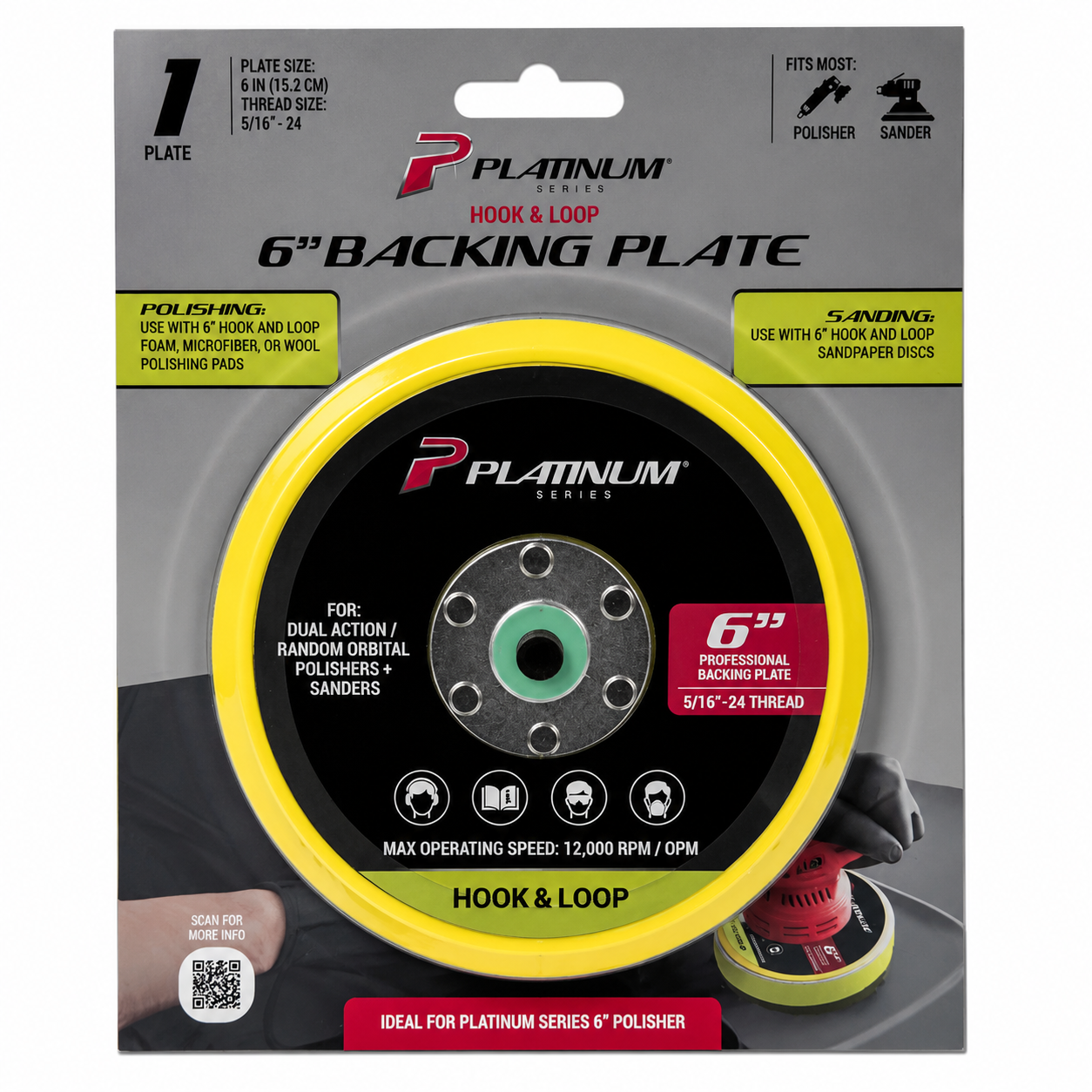 Platinum Series 6" Hook & Loop Backing Plate – 5/16"-24 Thread