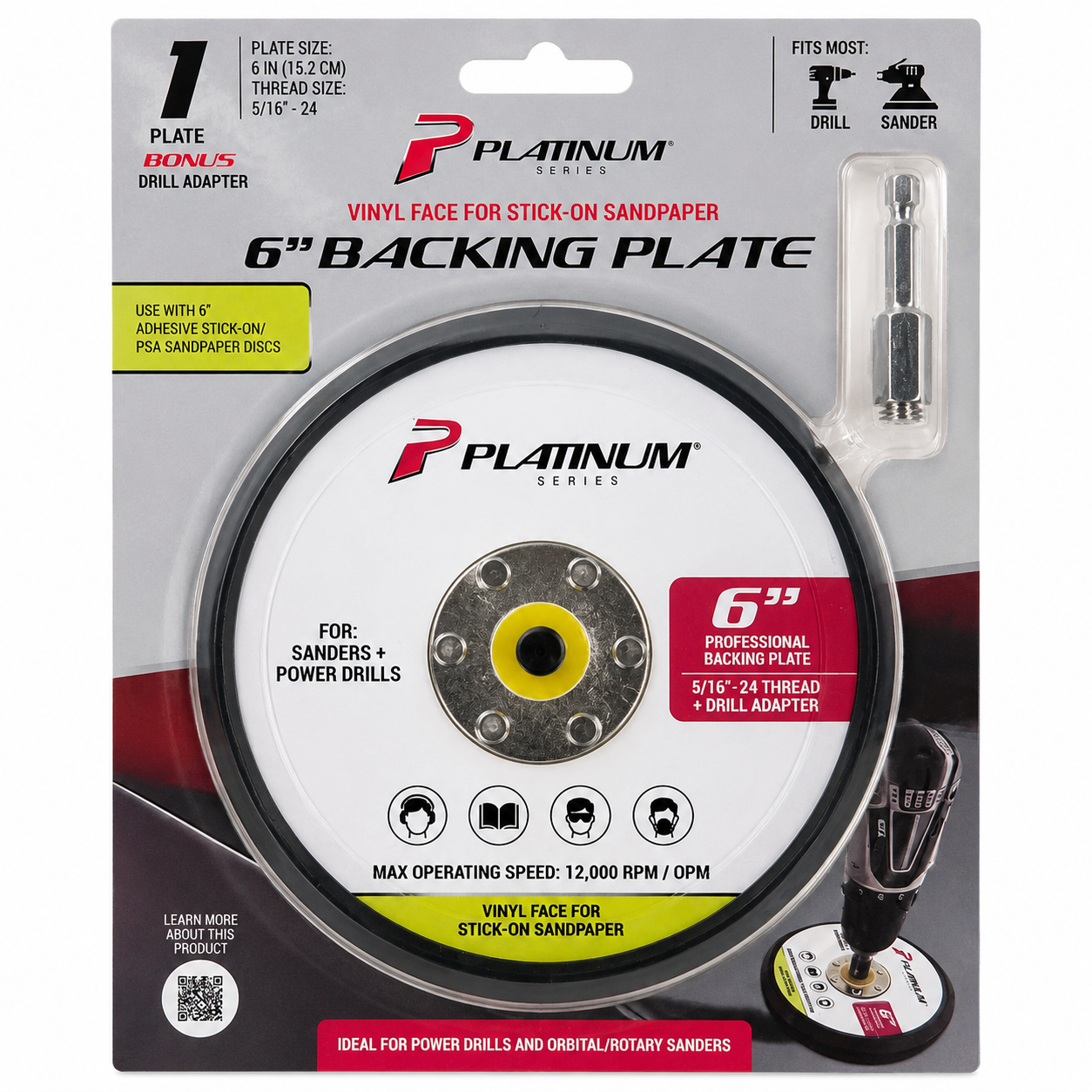 Platinum Series 6" PSA Backing Plate with Drill Adapter – 5/16"-24 Thread