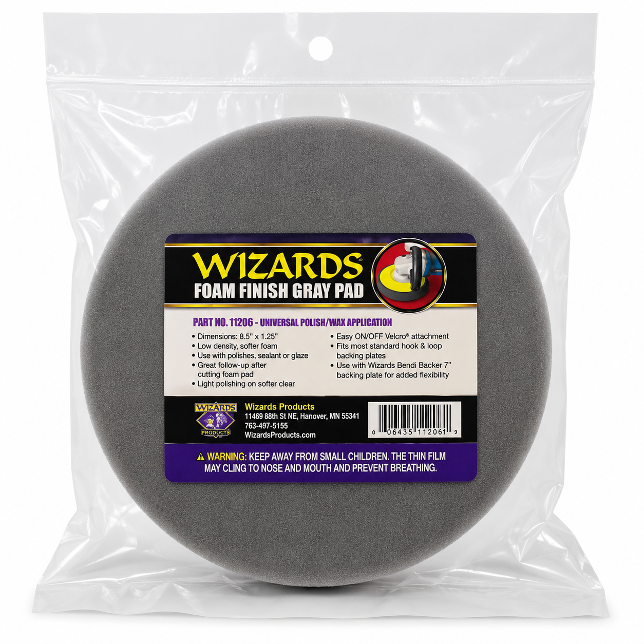 Wizards Foam Finish Gray Pad 8.5" x 1.25" – Finishing Foam Pad