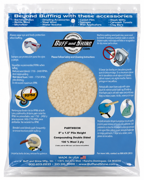 Buff and Shine 803N Double Sided 100% Wool Compounding Pad 8"