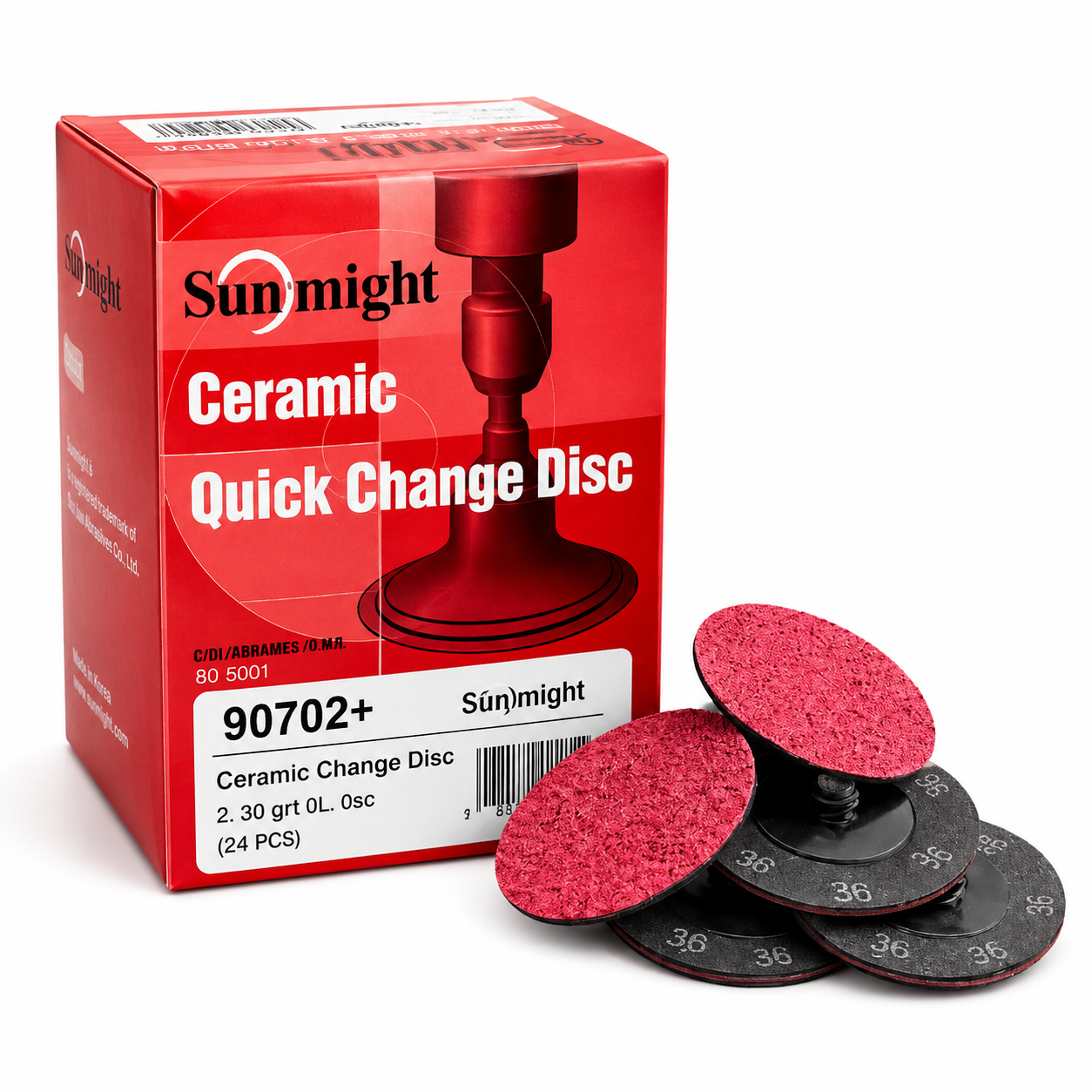 Sunmight 90702+ Ceramic Quick Change Disc 2" 36 Grit - Roloc Style (25 Discs/Box)