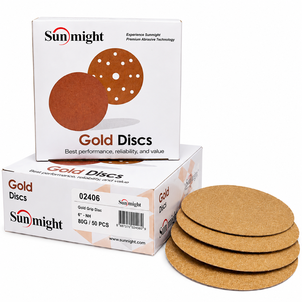 Sunmight Gold Grip Sanding Disc 6" Hook & Loop (Velcro) – No Hole – 50 Discs