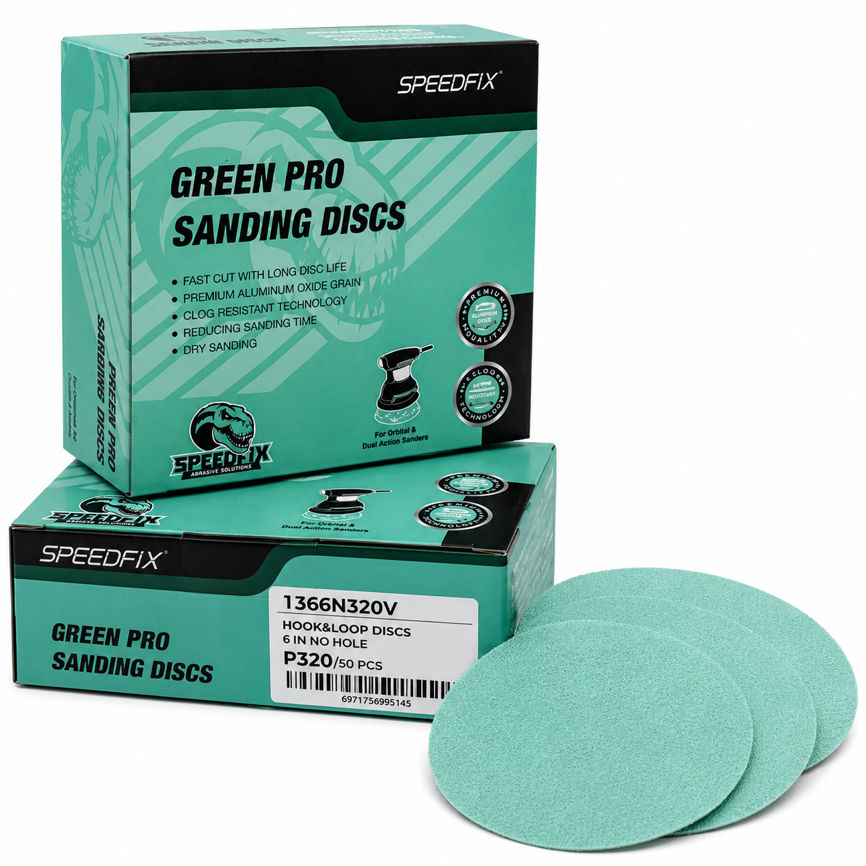 SpeedFix Green Pro Hook & Loop Sanding Disc 6" No Hole – 50 Discs