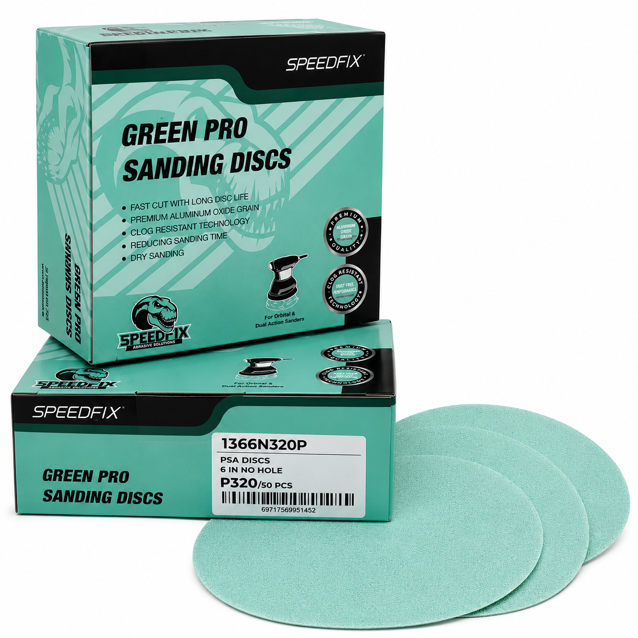 SpeedFix Green Pro PSA Sanding Disc 6" No Hole – 100 Discs