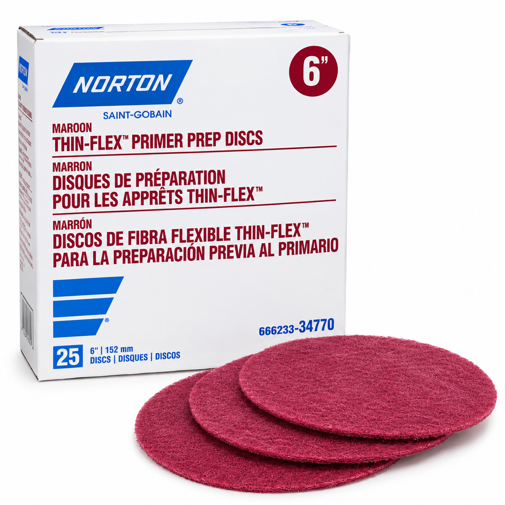 Norton Thin-Flex Primer Prep Discs 6" Maroon Surface Conditioning Discs - 25 Discs