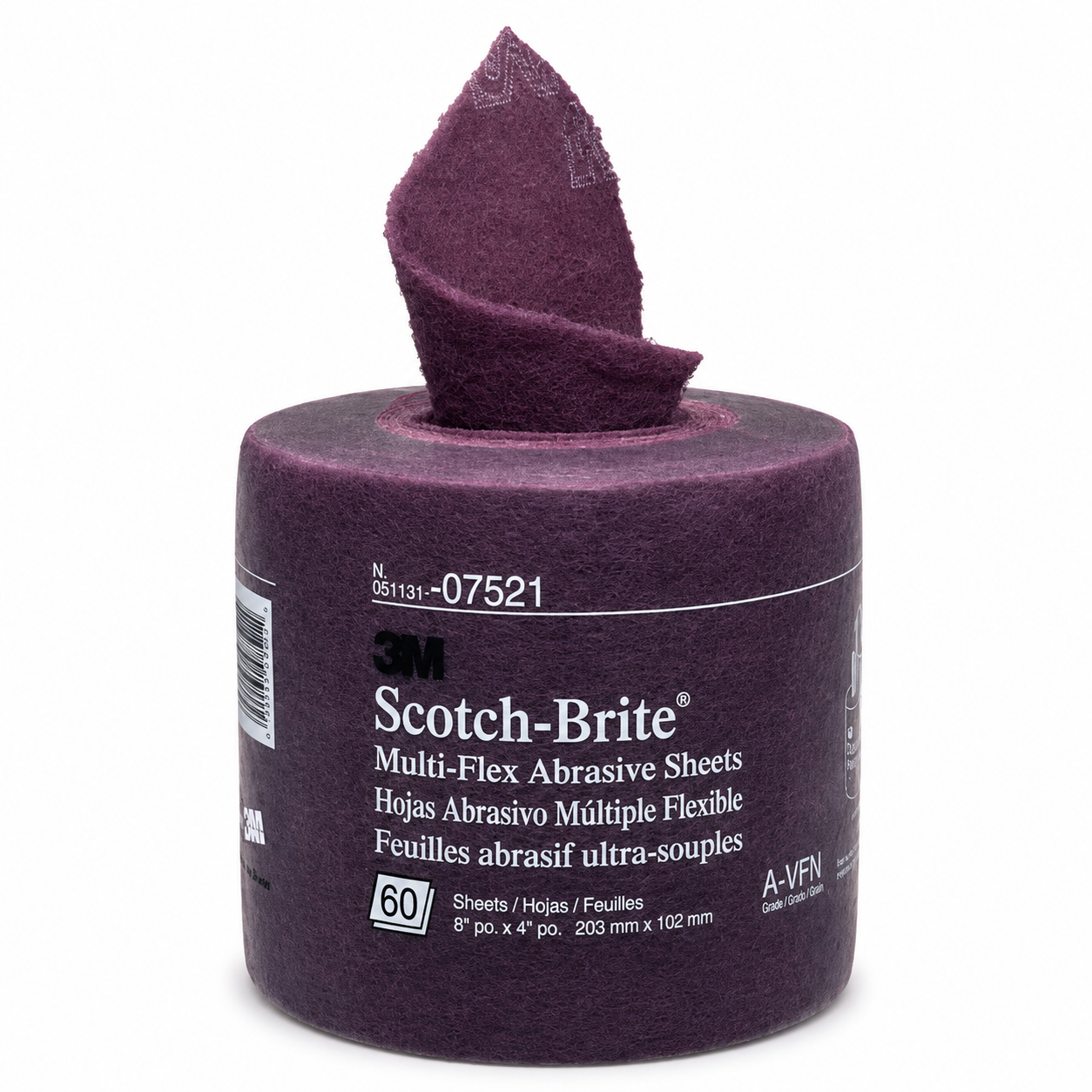 3M Scotch-Brite™ Multi-Flex Abrasive Sheets Roll 07521 A-VFN 8" × 4" – 60 Sheets