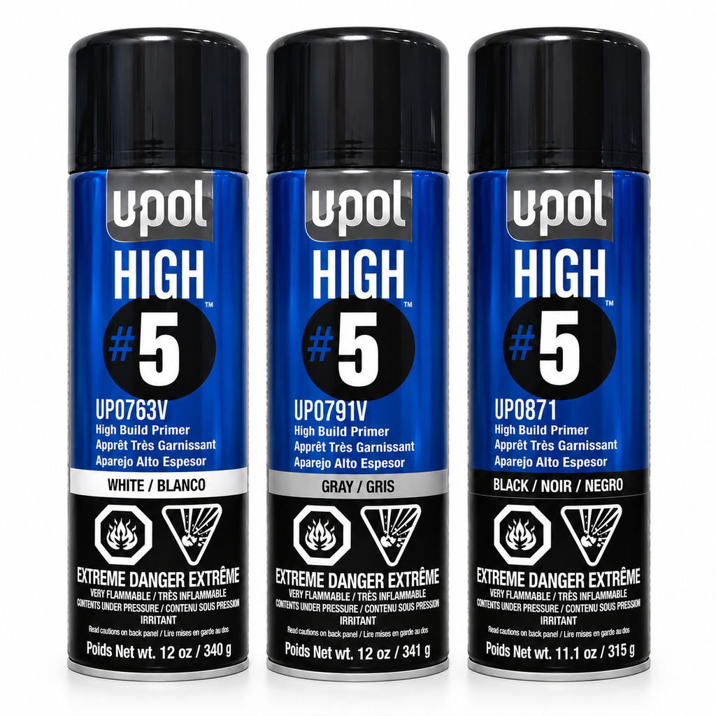 U-POL HIGH #5 High Build Primer Aerosol – White, Gray or Black